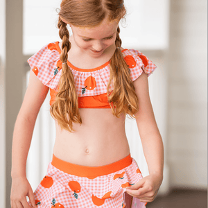 Millie Loves Lily Girls Orange Gingham Check 2 PC Ruffle Swimsuit - Millieloveslily.com