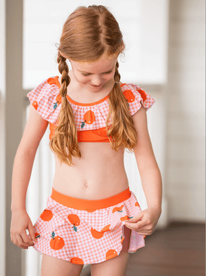 Millie Loves Lily Girls Orange Gingham Check 2 PC Ruffle Swimsuit - Millieloveslily.com