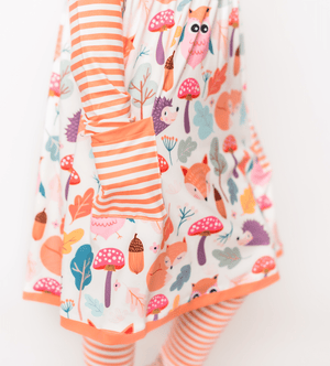 Millie Loves Lily Girls Orange Woodland Owl 2 Pocket Dress & Legging Set - Millieloveslily.com
