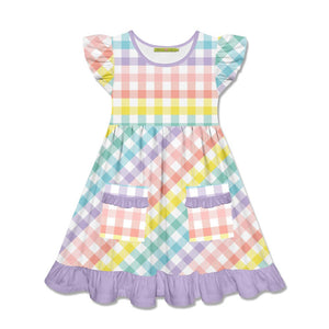Millie Loves Lily Girls Pastel Gingham Check 2 - Pocket Dress - Millieloveslily.com