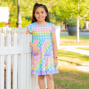 Millie Loves Lily Girls Pastel Gingham Check 2 - Pocket Dress - Millieloveslily.com