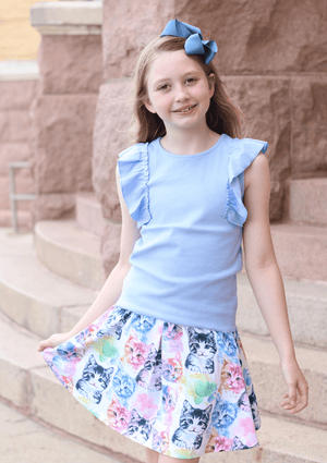 Millie Loves Lily Girls Periwinkle and Orchid Rib Tops and Printed Skorts Set,4 - PCS - Millieloveslily.com