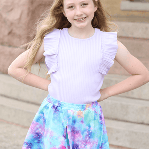 Millie Loves Lily Girls Periwinkle and Orchid Rib Tops and Printed Skorts Set,4 - PCS - Millieloveslily.com