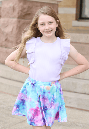 Millie Loves Lily Girls Periwinkle and Orchid Rib Tops and Printed Skorts Set,4 - PCS - Millieloveslily.com