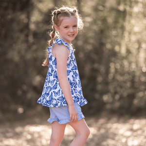 Millie Loves Lily Girls Periwinkle Butterfly Printed Top and Solid Short Set - Millieloveslily.com