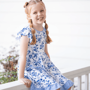 Millie Loves Lily Girls Periwinkle Floral 2-Pocket Dress - Millieloveslily.com