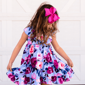 Millie Loves Lily Girls Periwinkle Rose Angel - Sleeve Dress & Purple Dot Shorts Set, lifestyle, front 