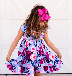 Millie Loves Lily Girls Periwinkle Rose Angel - Sleeve Dress & Purple Dot Shorts Set, lifestyle, front 