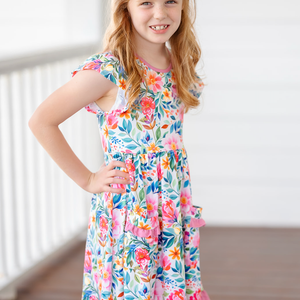 Millie Loves Lily Girls Pink Becky Floral 2-Pocket Dress - Millieloveslily.com