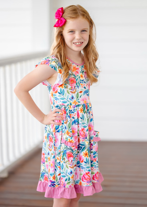 Millie Loves Lily Girls Pink Becky Floral 2-Pocket Dress - Millieloveslily.com