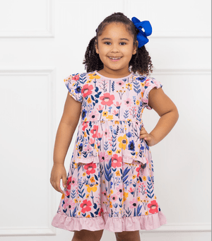 Millie Loves Lily Girls Pink BTS Floral 2 - Pocket Dress - Millieloveslily.com