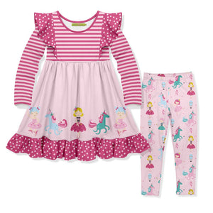 Millie Loves Lily Girls Pink Princess Border Print Dress and Legging Set, 2 - PCS - Millieloveslily.com