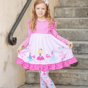 Millie Loves Lily Girls Pink Princess Border Print Dress and Legging Set, 2 - PCS - Millieloveslily.com