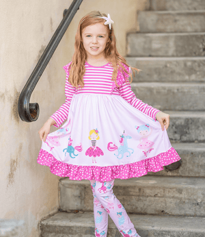 Millie Loves Lily Girls Pink Princess Border Print Dress and Legging Set, 2 - PCS - Millieloveslily.com