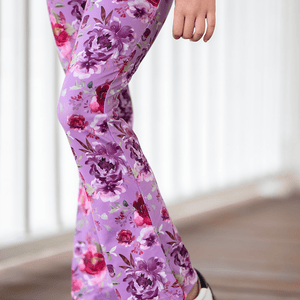 Millie Loves Lily Girls Plum Ruffle Top & Floral Flared Legging Set, Big Girl - Millieloveslily.com