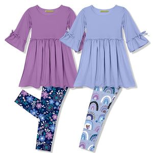 Millie Loves Lily Girls Purple and Periwinkle Dress & Legging Set , ( Size 3T - 12 & Plus Sizes), 4pcs - Millieloveslily.com