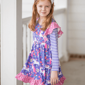 Millie Loves Lily Girls' Purple Darling Unicorn Long Sleeve Dress - Millieloveslily.com