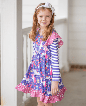 Millie Loves Lily Girls' Purple Darling Unicorn Long Sleeve Dress - Millieloveslily.com