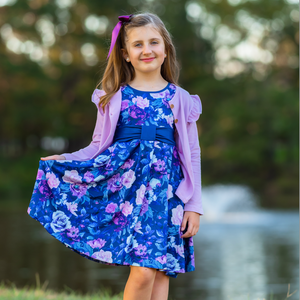 Millie Loves Lily Girls' Purple Floral Dress and Cardigan Set - Millieloveslily.com