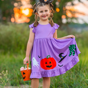 Millie Loves Lily Girls Purple Flutter Sleeve Dress & Matching Short Set - Millieloveslily.com