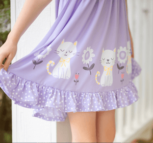 Millie Loves Lily Girls Purple Kitty Border Print Angel Sleeve Dress - Millieloveslily.com