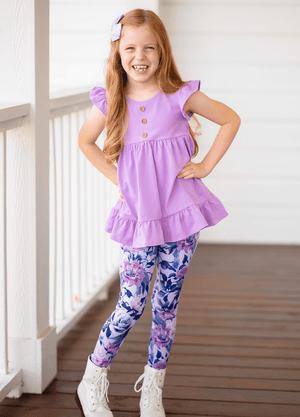 Millie Loves Lily Girls Purple & Periwinkle Tops and Leggings Set - Millieloveslily.com
