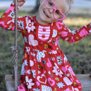 Millie Loves Lily Girls Red Hearts and Flowers Long Sleeve Dress And Legging Set, 2 - PCS - Millieloveslily.com