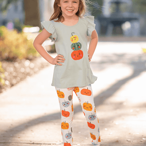 Millie Loves Lily Girls' Sage Pumpkin Top & Printed Legging Set - Millieloveslily.com