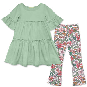 Millie Loves Lily Girls Sage Tiered Dress and Legging Set - Millieloveslily.com
