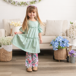 Millie Loves Lily Girls Sage Tiered Dress and Legging Set - Millieloveslily.com