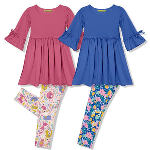 Millie Loves Lily Girls Slate Rose And Blue Dress And Printed Leggings Set,4 - PCS - Millieloveslily.com