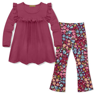Millie Loves Lily Girls Slate Rose Ruffle Top & Floral Leggings Set - Millieloveslily.com