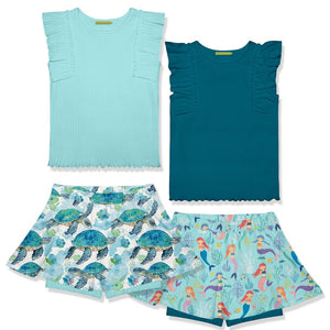 Millie Loves Lily Girls Teal and Mint Rib Tops and Printed Skorts Set, 4 - PCS - Millieloveslily.com
