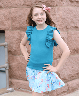 Millie Loves Lily Girls Teal and Mint Rib Tops and Printed Skorts Set, 4 - PCS - Millieloveslily.com