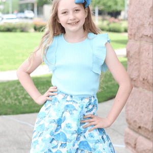 Millie Loves Lily Girls Teal and Mint Rib Tops and Printed Skorts Set, 4 - PCS - Millieloveslily.com