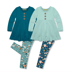 Millie Loves Lily Girls Teal & Mint Long Sleeve Tops & Leggings Set - Millieloveslily.com