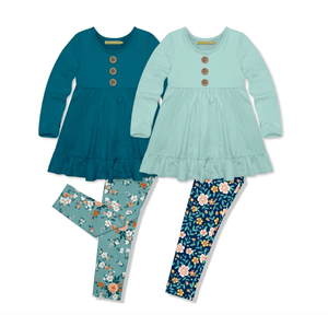 Millie Loves Lily Girls Teal & Mint Long Sleeve Tops & Leggings Set - Millieloveslily.com