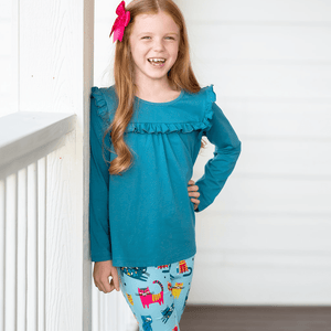Millie Loves Lily Girls Teal Ruffle Top & Kitty Legging Set - Millieloveslily.com