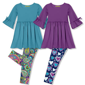 Millie Loves Lily Girls Turq And Dk Purple Dress And Printed Leggings Set,4 - PCS - Millieloveslily.com