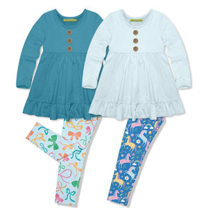 Millie Loves Lily Girls Turquoise & Ice Blue Long Sleeve Tops & Leggings Set - Millieloveslily.com