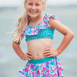 Millie Loves Lily Girls Turquoise Water World 2-pc Ruffle Swimsuit, 2-pcs, UPF 50+ - Millieloveslily.com