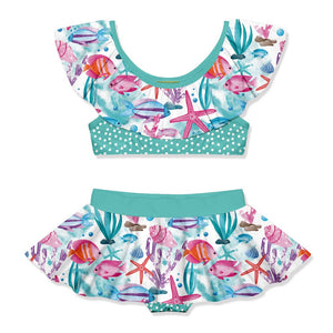 Millie Loves Lily Girls Turquoise Water World 2 - pc Ruffle Swimsuit, 2 - pcs, UPF 50+ - Millieloveslily.com