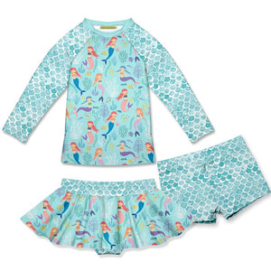 Millie Loves Lily Mint Mermaid Rashquard With Skirty Bottom and Shorts, 3 - pcs, UPF 50+ - Millieloveslily.com