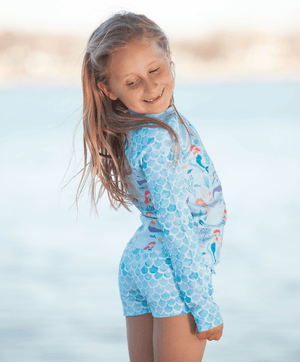 Millie Loves Lily Mint Mermaid Rashquard With Skirty Bottom and Shorts, 3 - pcs, UPF 50+ - Millieloveslily.com