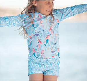 Millie Loves Lily Mint Mermaid Rashquard With Skirty Bottom and Shorts, 3 - pcs, UPF 50+ - Millieloveslily.com