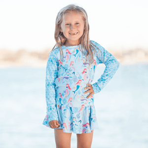 Millie Loves Lily Mint Mermaid Rashquard With Skirty Bottom and Shorts, 3 - pcs, UPF 50+ - Millieloveslily.com