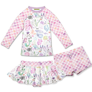 Millie Loves Lily Pink Octopus Rashquard With Skirty Bottom and Shorts, 3 - pcs, UPF 50+ - Millieloveslily.com