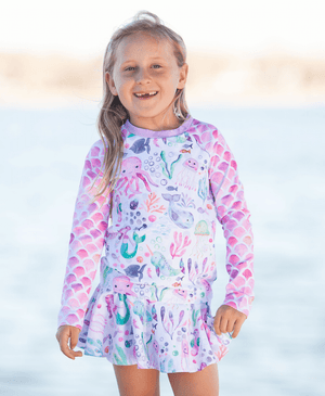 Millie Loves Lily Pink Octopus Rashquard With Skirty Bottom and Shorts, 3 - pcs, UPF 50+ - Millieloveslily.com