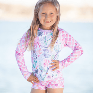 Millie Loves Lily Pink Octopus Rashquard With Skirty Bottom and Shorts, 3 - pcs, UPF 50+ - Millieloveslily.com