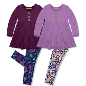 Millie Loves Lily Plum & Purple Long Sleeve Tops & Leggings Set - Millieloveslily.com